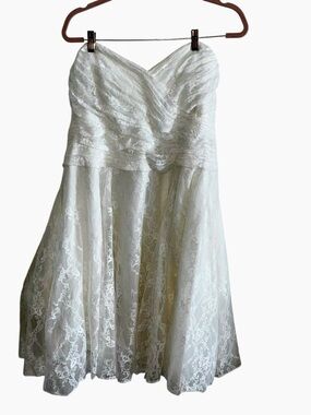 Galina cream lace tea length wedding dress plus size 22w strapless bridal bride